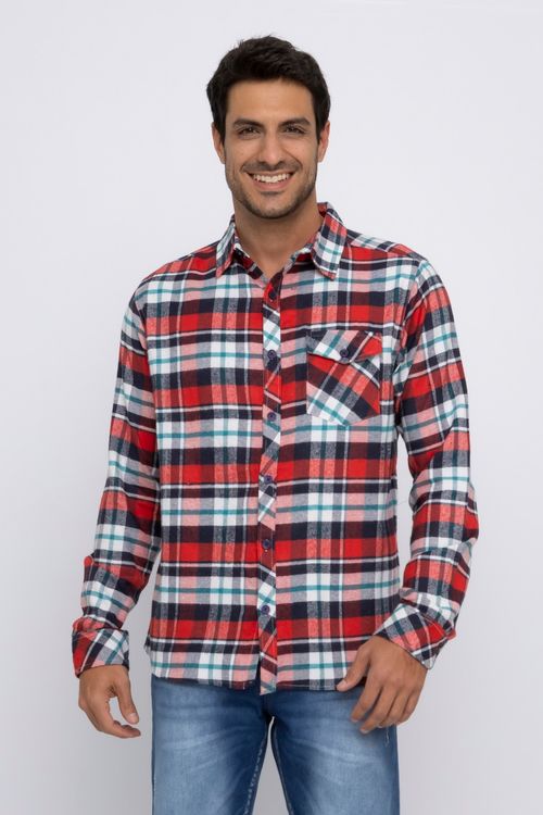 Camisa Masculina Flanelada Xadrez Vermelha