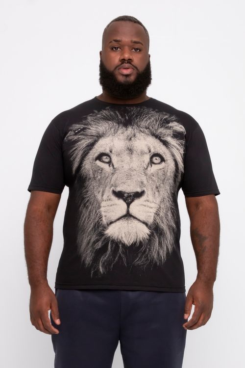 Camiseta Masculina com Estampa Leão Preta