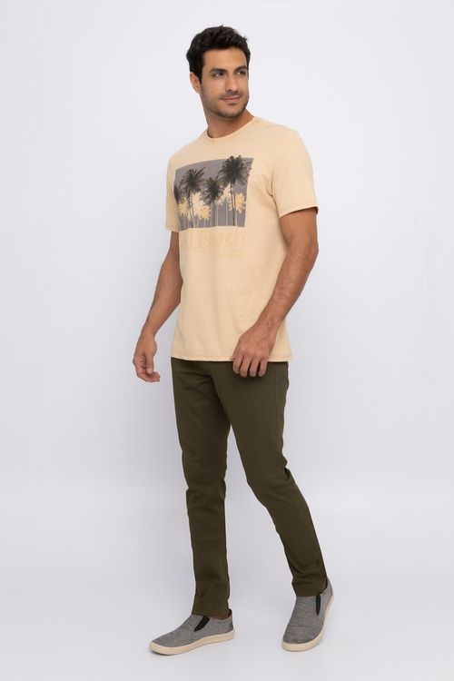 Calça Slim Masculina em Sarja Verde Escuro