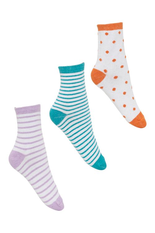 Trio de Meias Infantil Coloridas Listras e Bolinhas