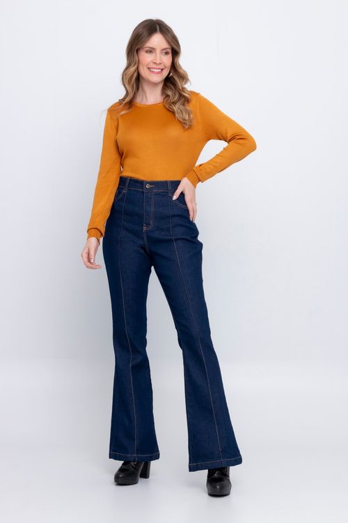 Calça Feminina Jeans Escuro Flare