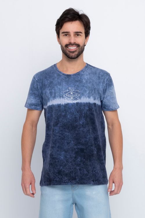 Camiseta Masculina com Estampa Tie Dye Azul