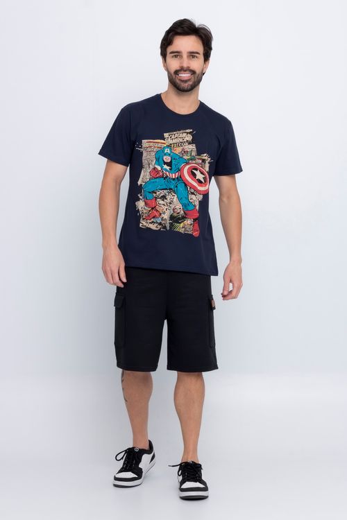 Bermuda Cargo Caedu Masculina Moletom Preta - Conforto e Estilo