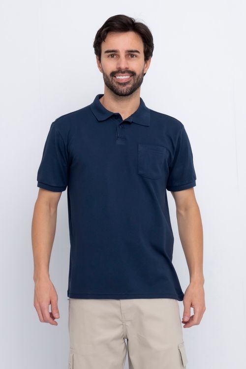 Polo Masculina com Bolso Azul Marinho