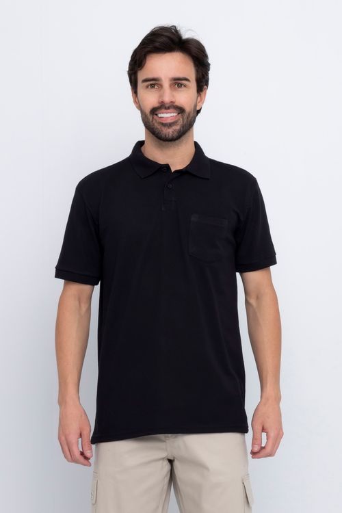 Polo Masculina com Bolso Preta