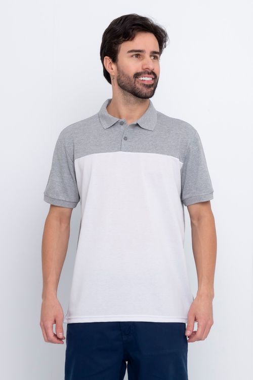 Camisa Polo Masculina Mescla e Branco