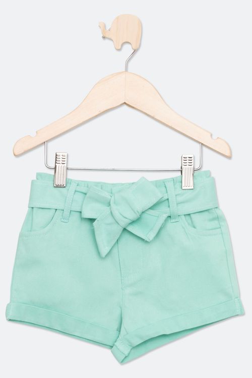 Shorts Infantil em Twill com Cinto Verde Claro Tam 4 a 8