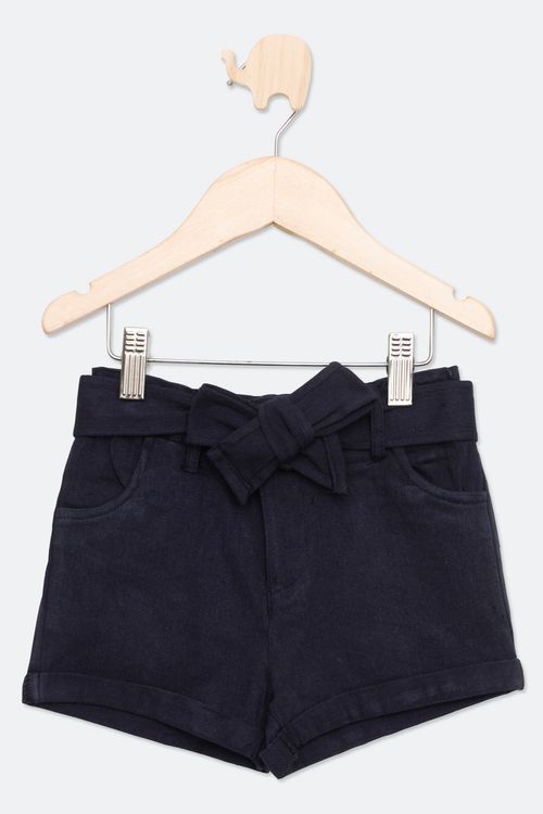 Shorts Infantil em Twill com Cinto Azul Marinho Tam 4 a 8
