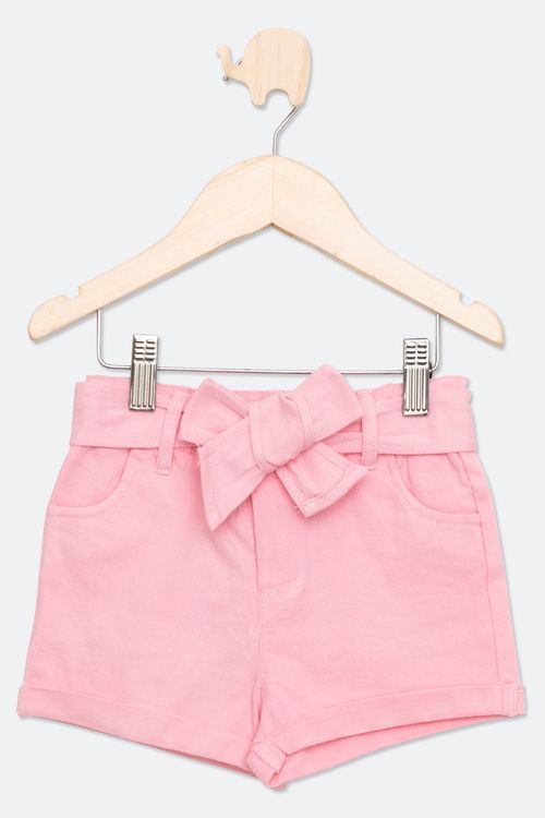 Shorts Infantil em Twill com Cinto Rosa Claro Tam 4 a 8