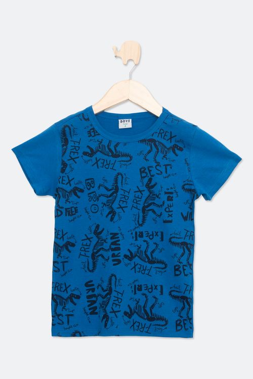 Camiseta Infantil com Estampa Dinossauro Azul Tam 4 a 8