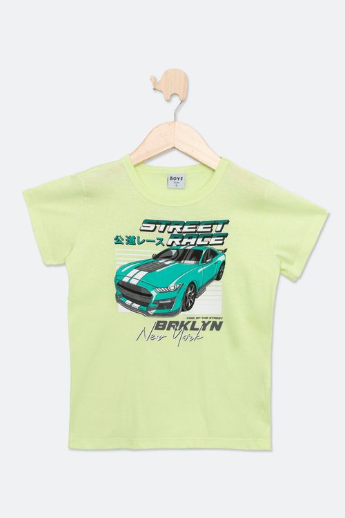 Camiseta Infantil com Estampa Carro Verde Tam 4 a 8