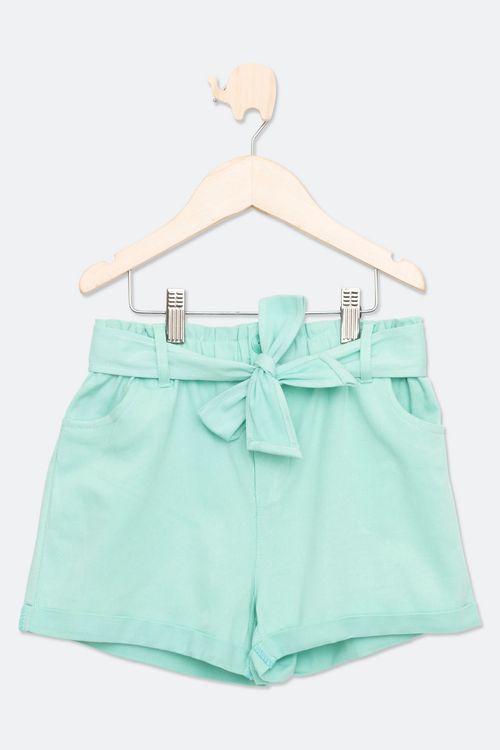 Shorts Juvenil em Twill com Cinto Verde Claro Tam 10 a 16