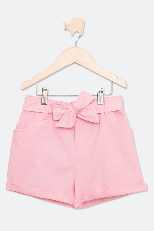 Shorts Juvenil em Twill com Cinto Rosa Claro Tam 10 a 16
