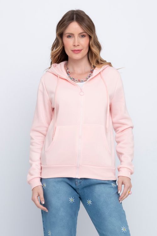 Jaqueta Feminina em Moletom Rosa Claro