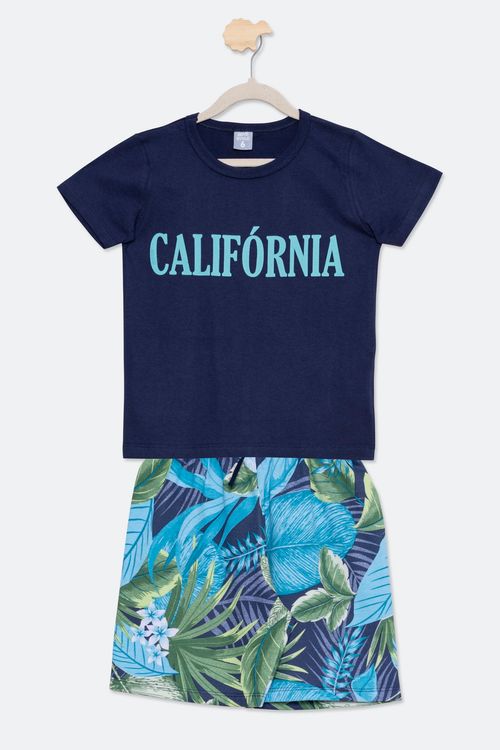 Conjunto Infantil com Estampa California Azul Marinho Tam 4 a 8