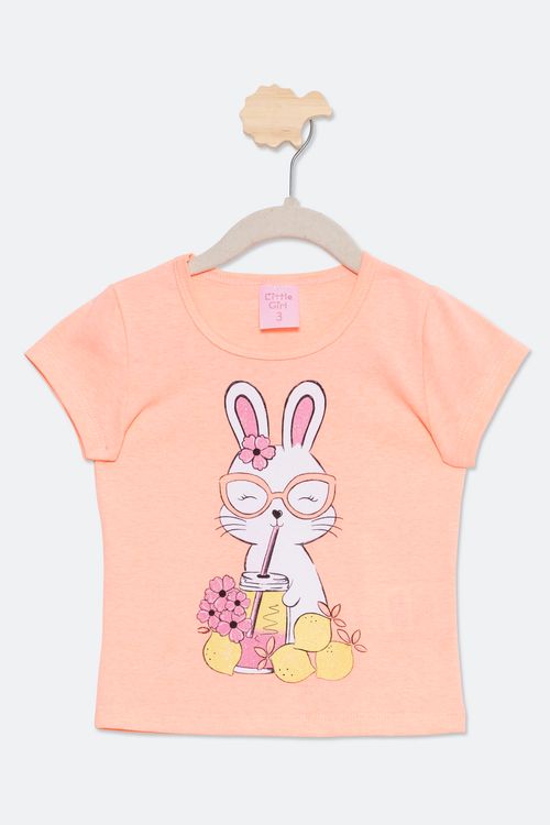 Blusa Infantil com Estampa Coelho Coral Tam 1 a 3