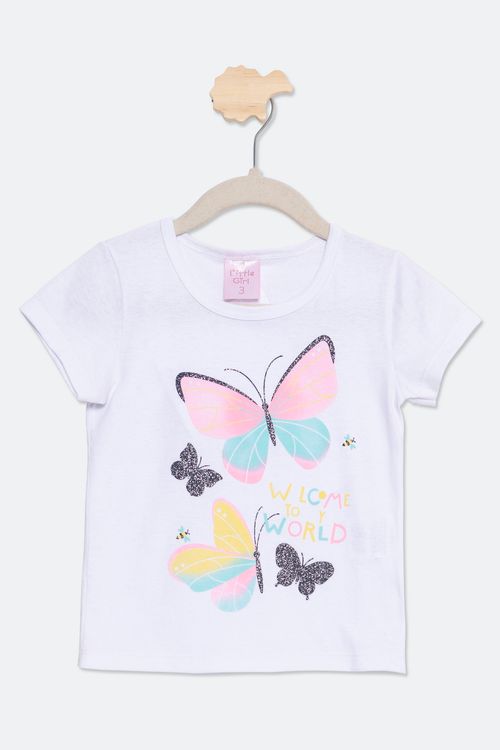 Blusa Infantil com Estampa Borboleta Branca Tam 1 a 3