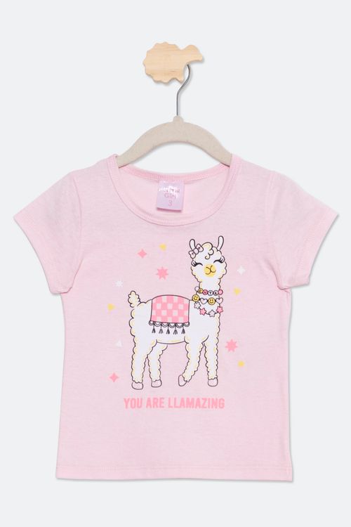 Blusa Infantil com Estampa Lhama Rosa Claro Tam 1 a 3