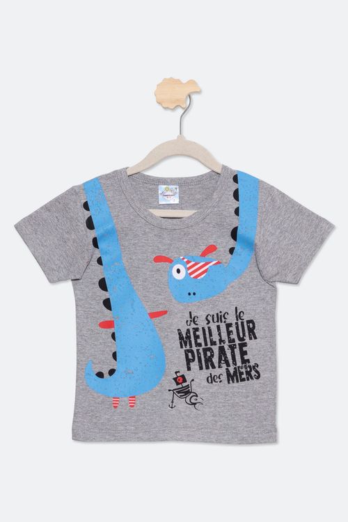 Camiseta Infantil com Estampa Monstro Pirata Mescla Tam 1 a 3