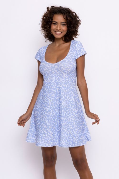 Vestido Feminino Romântico em com Estampa Floral Lilás