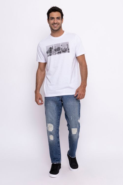 Calça Slim Masculina Destroyed Jeans Escuro