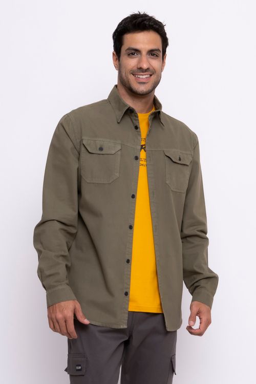 Camisa Jeans Masculina Verde Militar