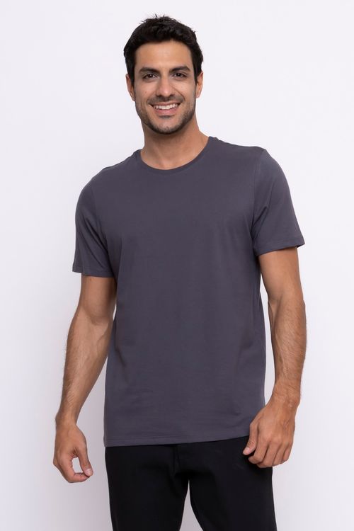 Camiseta Masculina em Malha Penteada Chumbo