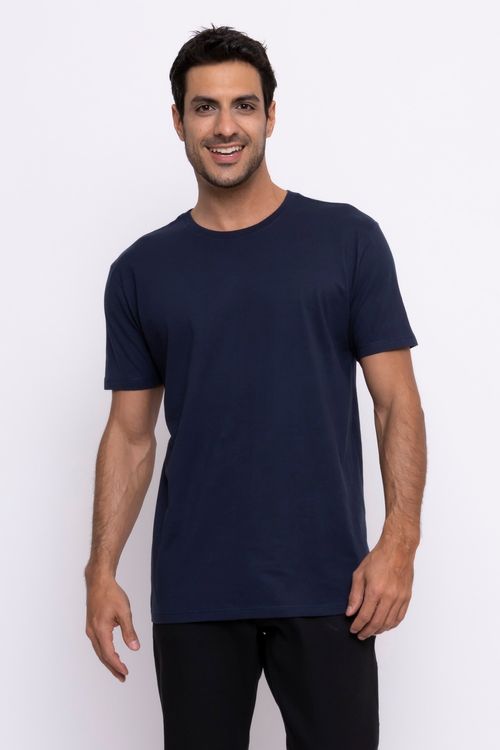 Camiseta Masculina em Malha Penteada Azul Marinho