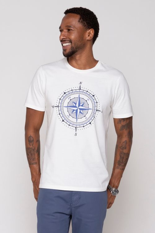 Camiseta Masculina com Estampa Bússula Branca