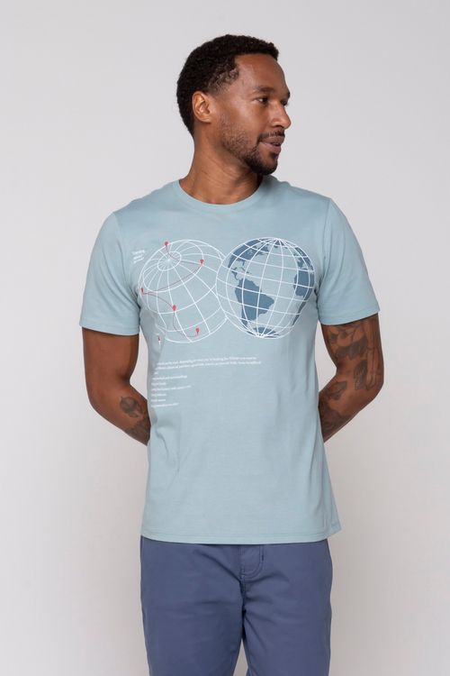 Camiseta Masculina com Estampa Globo Turquesa