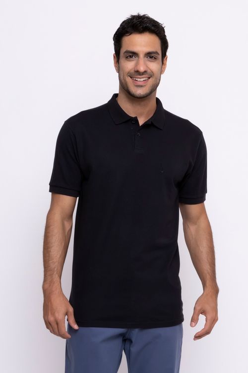 Polo Masculina com Bordado Preta