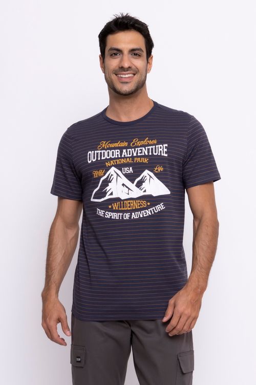 Camiseta Masculina com Estampa Montanhas Azul Marinho