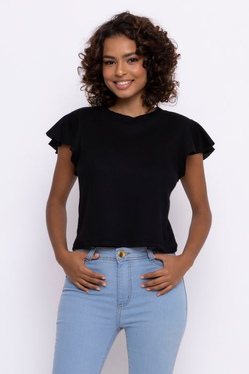Blusa Feminina com Babado Romântico Preta