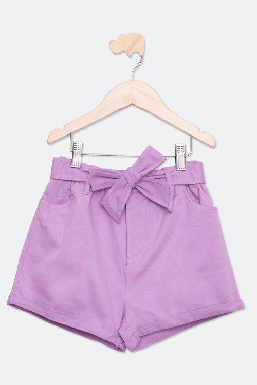 Shorts Juvenil em Twill com Cinto Lilás Tam 10 a 16