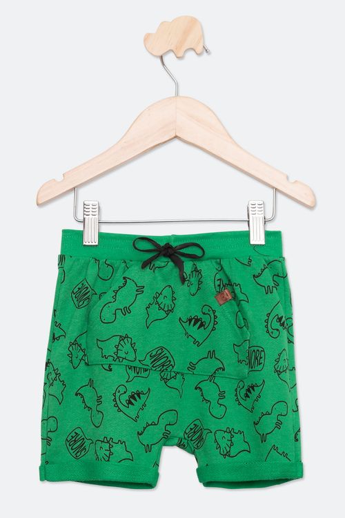Bermuda Infantil com Estampa Dinossauros Verde Tam 1 a 3