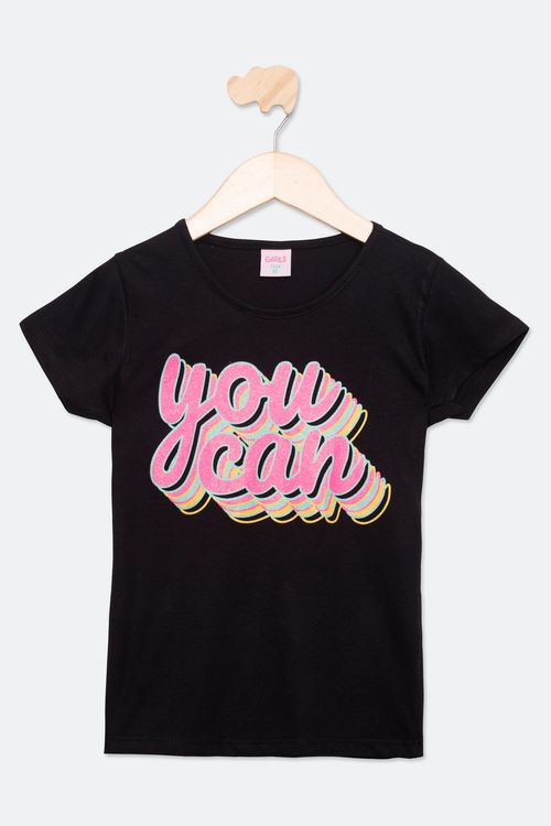 Blusa Juvenil com Estampa You Can Preta Tam 10 a 16