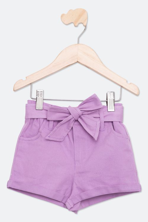 Shorts Infantil Caedu Lilás Sarja com Cinto - Tam 4 a 8