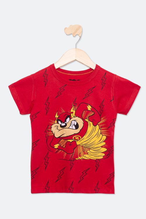 Camiseta Infantil com Estampa Taz Flash Vermelha Tam 4 a 10