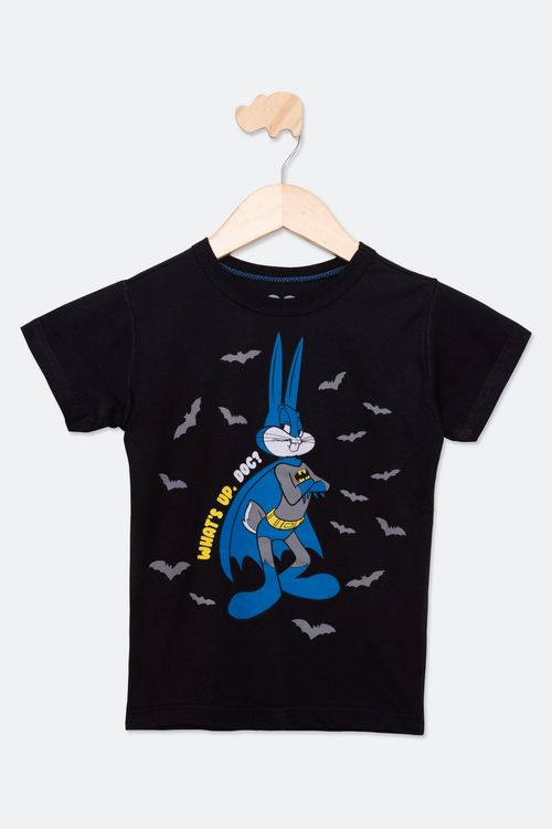 Camiseta Infantil com Estampa Pernalonga Batman Preta Tam 4 a 10