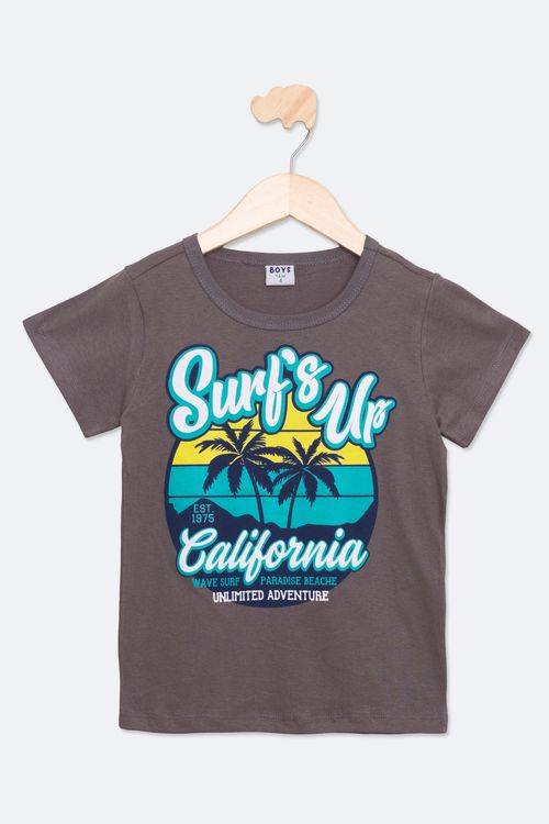 Camiseta Infantil com Estampa Surf Cinza Tam 4 a 8