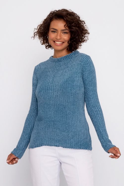 Suéter Feminino em Chenille Azul