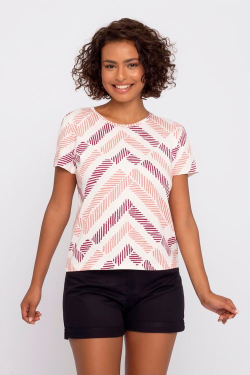 Blusa Feminina Casual em Viscolycra com Estampa Chevron Off White