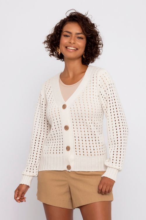 Cardigan Feminino em Tricô Off White