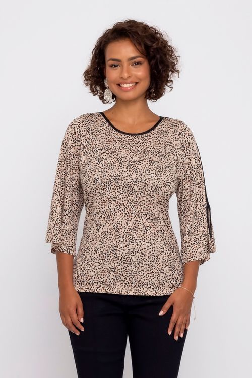 Blusa Feminina City com Estampa Animal Print Bege