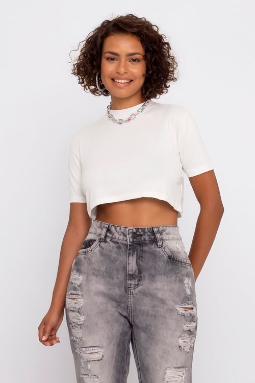 Blusa Cropped Feminina Fashion Branca