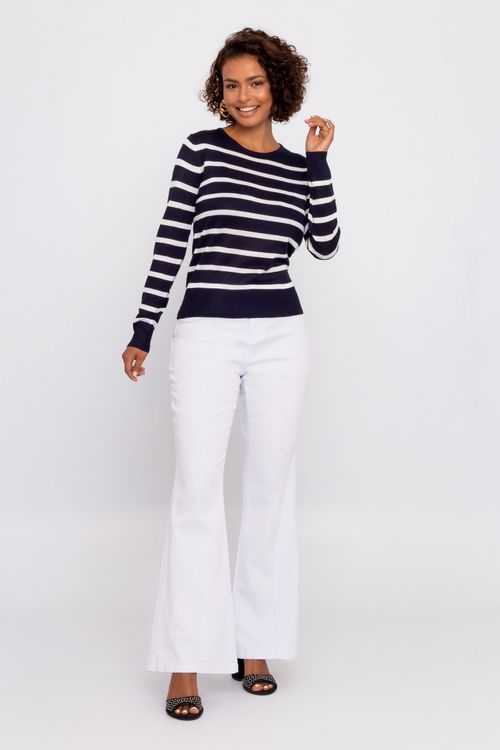 Calça Feminina Flare Sarja Branca Caedu - Estilo & Conforto