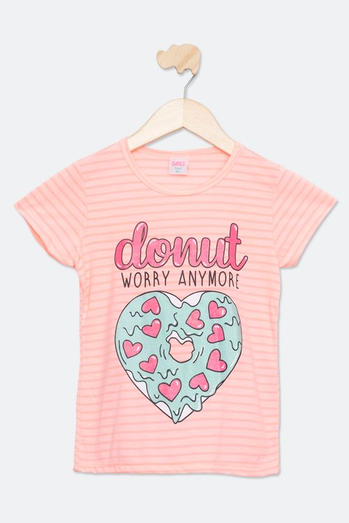 Blusa Juvenil com Estampa Donut Coral Tam 10 a 16