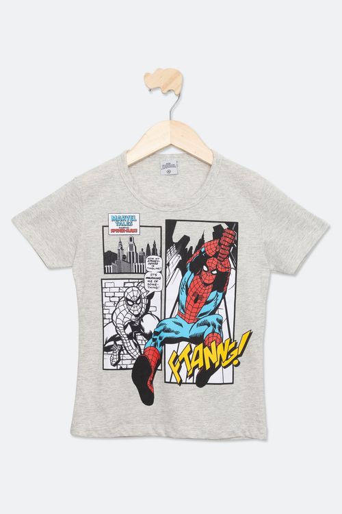 Camiseta Infantil com Estampa Spider Man Mescla Tam 4 a 10