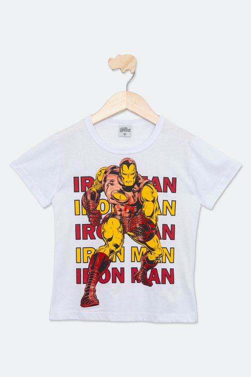 Camiseta Infantil com Estampa Iron Man Branca Tam 4 a 10