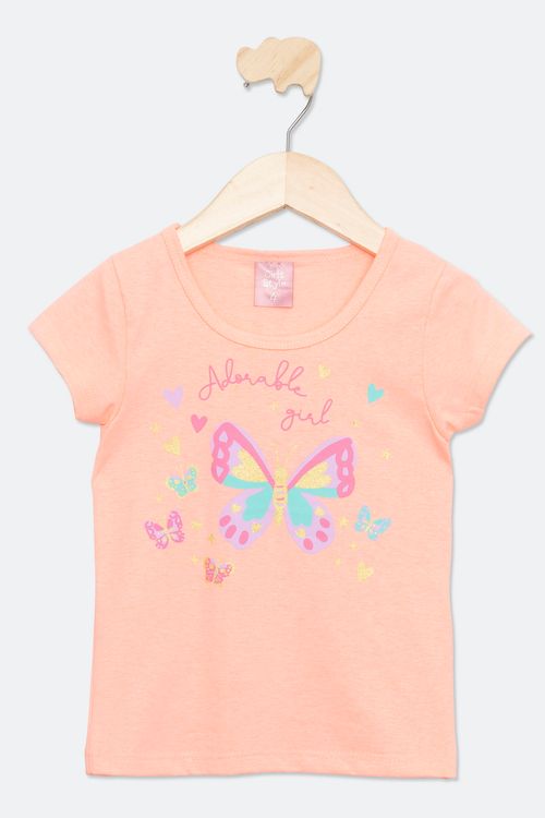 Blusa Infantil com Estampa Borboleta Coral Tam 4 a 8